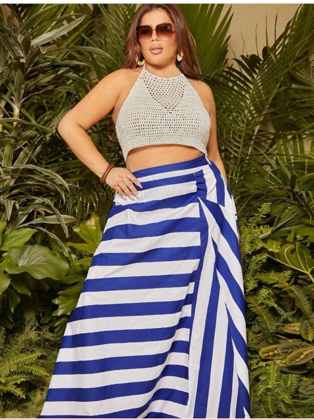 Shein Cotton Blue/White Striped Cotton Woven Maxi Skirt High Rise Plus Size 18